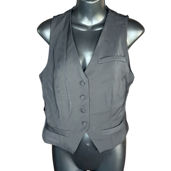 Forever 21 Womens Black vest Side Pockets adjustable Back belt button down sz S - Picture 1 of 7